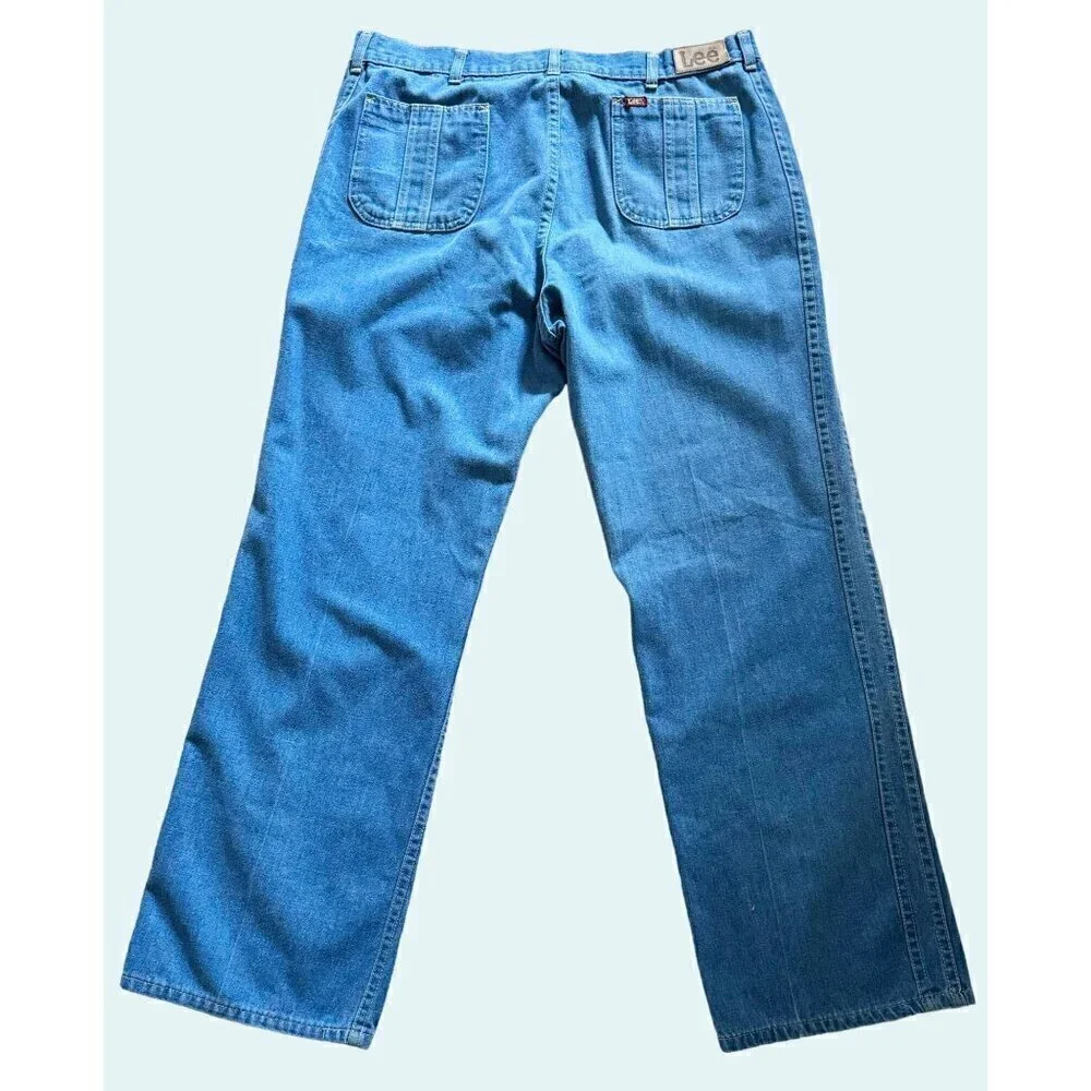 Vintage 1970s LEE Denim Wide Straight Leg Denim Jeans Size 34 X 31